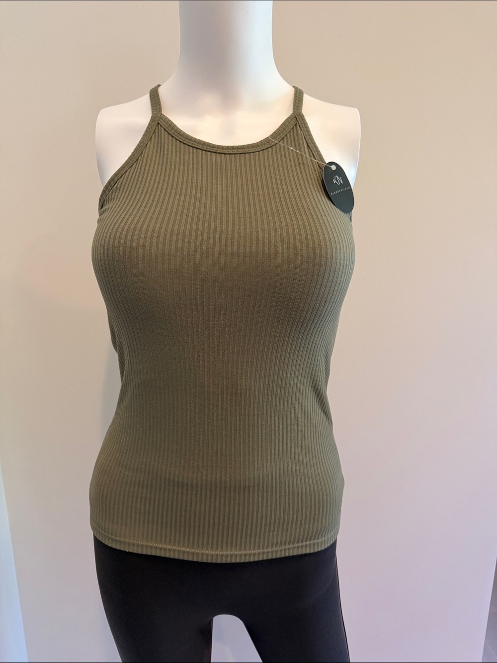Klassy Network Olive Ribbed Halter Tank